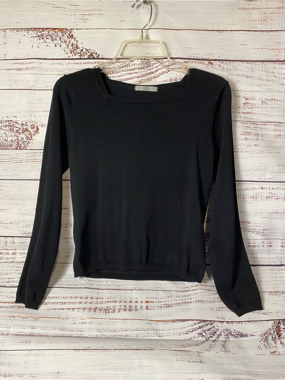 Marks & Spencer Black Long-Sleeve Knit Top - Square Neck US-Sz-8. UK-Sz-12